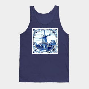 Dutch Blue Delft Large Windmill Scene Print Tank Top